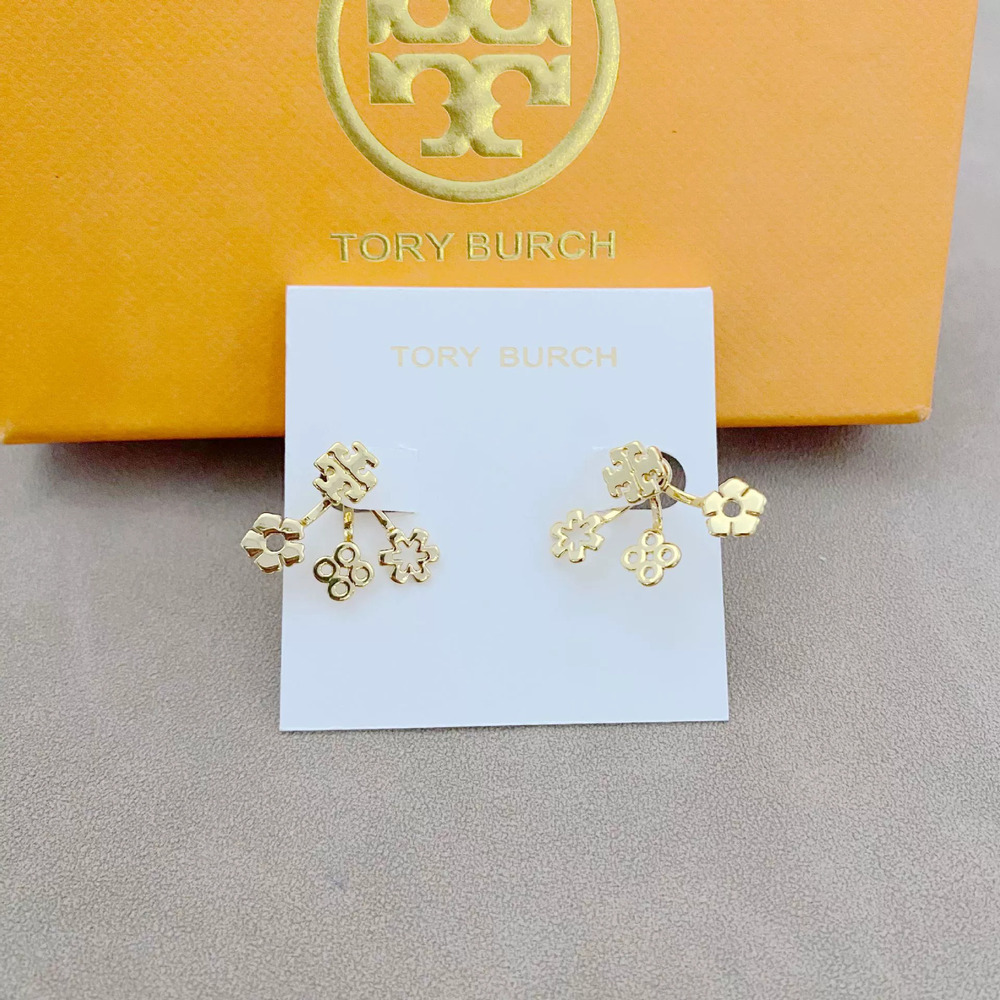 Tory Burch Gold Four Leaf Clover Front Back Stud Earrings